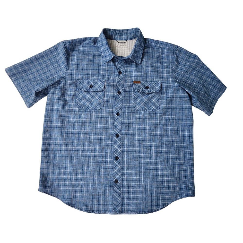 Orvis Mens Plaid Button Down Shirt Mens XL Blue Short Sleeve Breathable Gorpcore